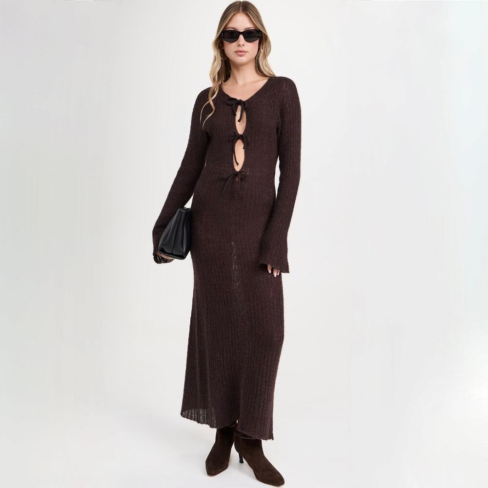 NWT ALOHAS Triza Brown Maxi Dress - Alpaca/Wool Blend - Size M